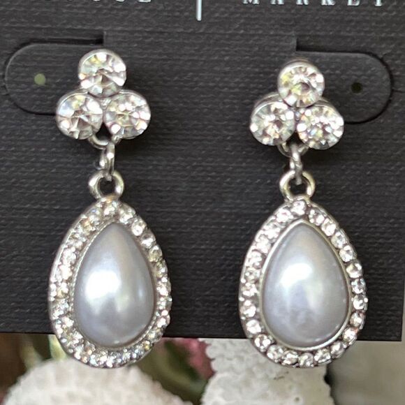 Silver Pearl Crystal EarringsWhite House / Black Market - Picture 2 of 6